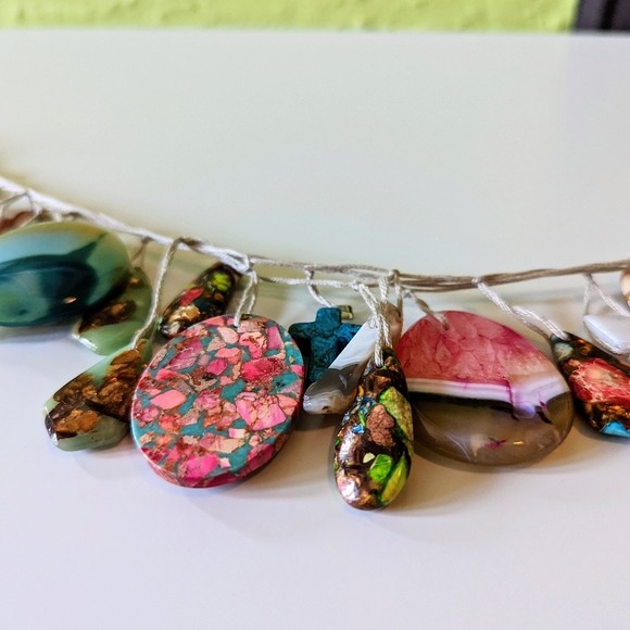 Handmade Garland of Quartz Crystals, Polished Rocks, Minerals, Colorful Pendants - Picture 4 of 7